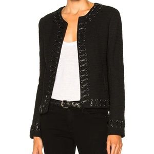 L'Agence Black Devereaux BlazerJacket with Leather Lace Up Trim